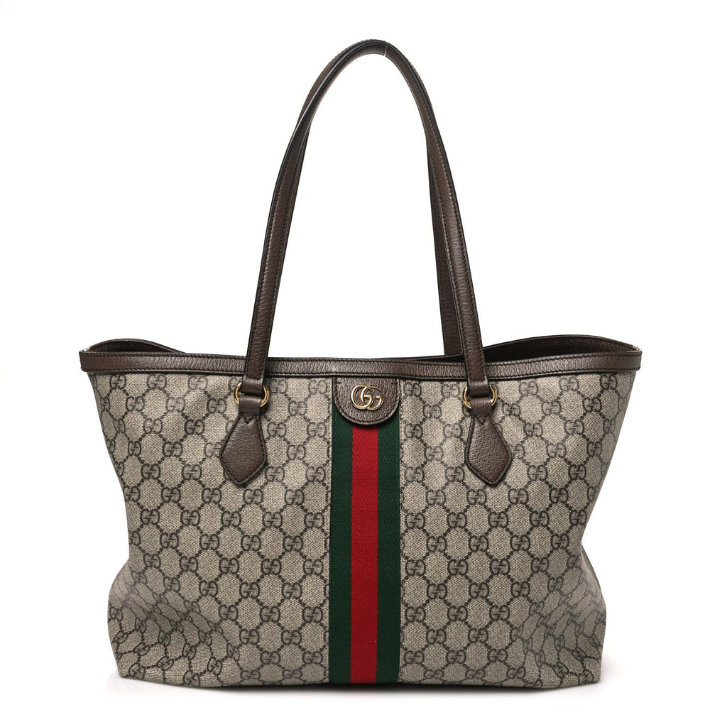 GG Supreme Monogram Textured Calfskin Web Medium Ophidia Shopping Tote Beige Ebony New Acero