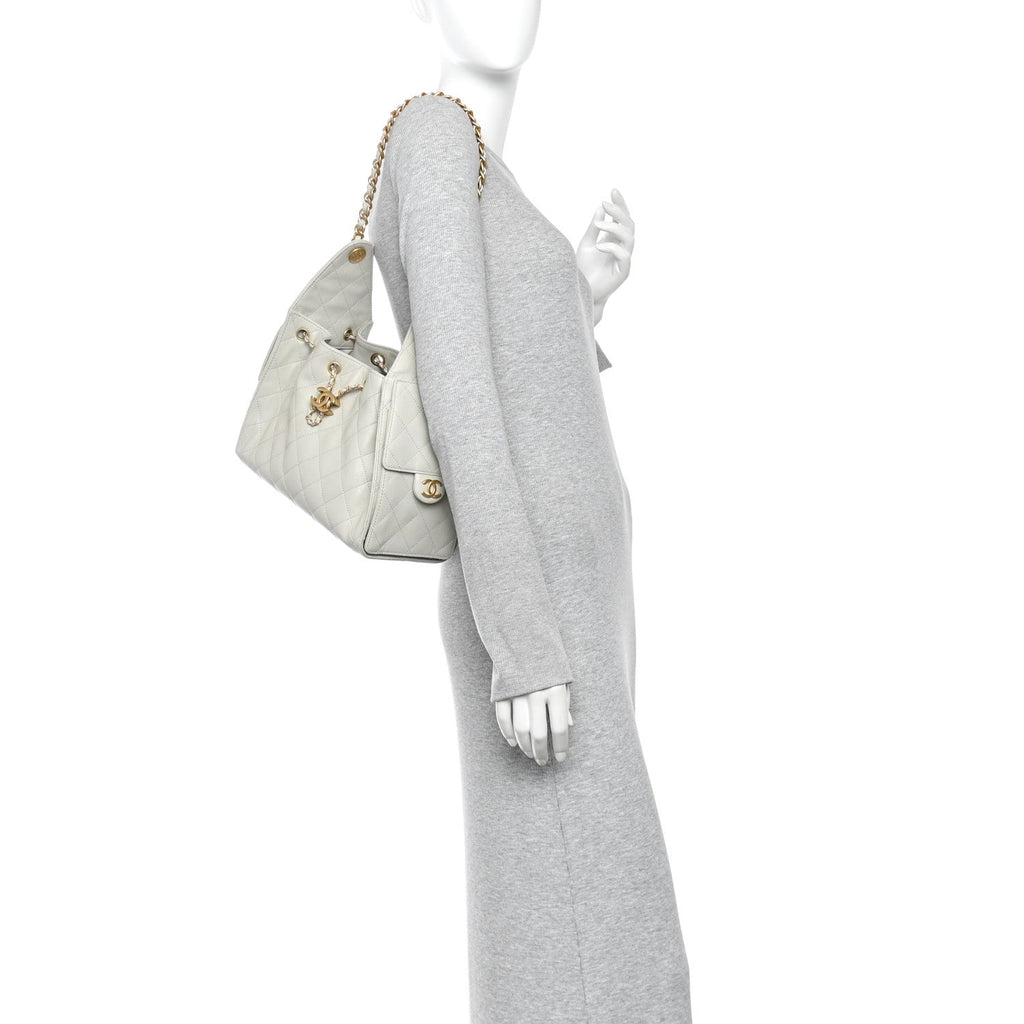 Caviar Quilted Small Chanel 25 Handbag Light Grey