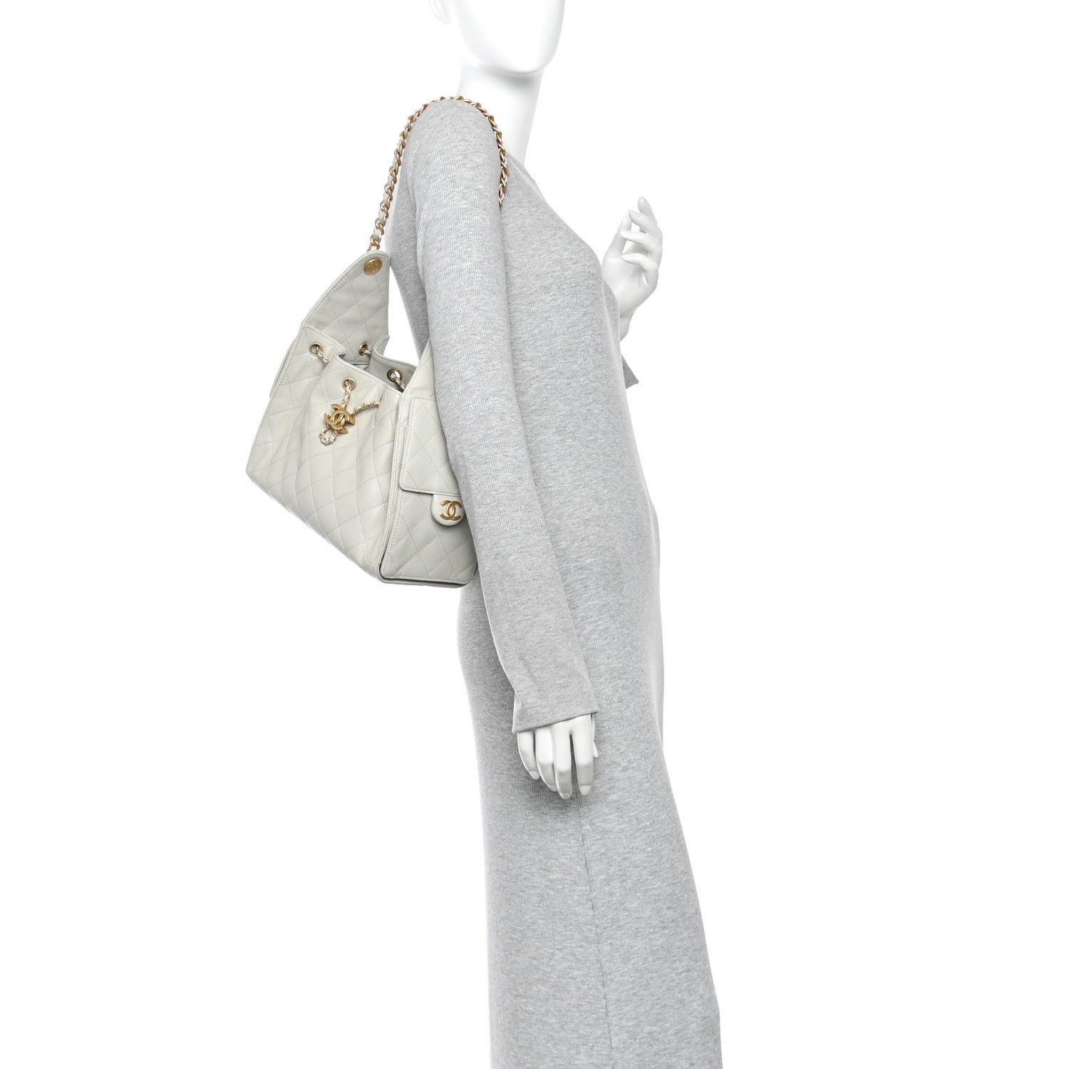 Caviar Quilted Small Chanel 25 Handbag Light Grey
