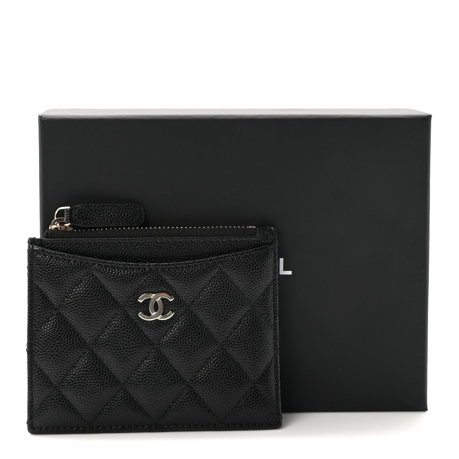 Caviar Quilted CC Zip Card Holder Black