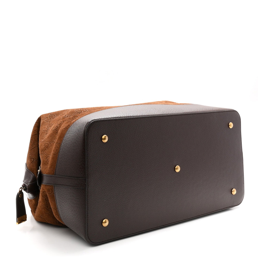 Suede Jumbo GG Debossed Textured Dollar Calfskin Savoy Travel Bag Wood Brown Chocolate