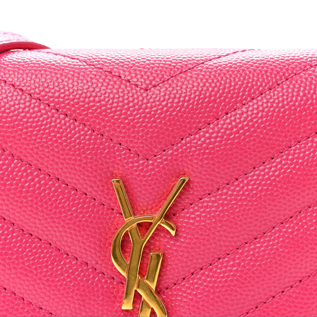 Grain De Poudre Matelasse Chevron Monogram Envelope Chain Wallet Fresh Fuchsia