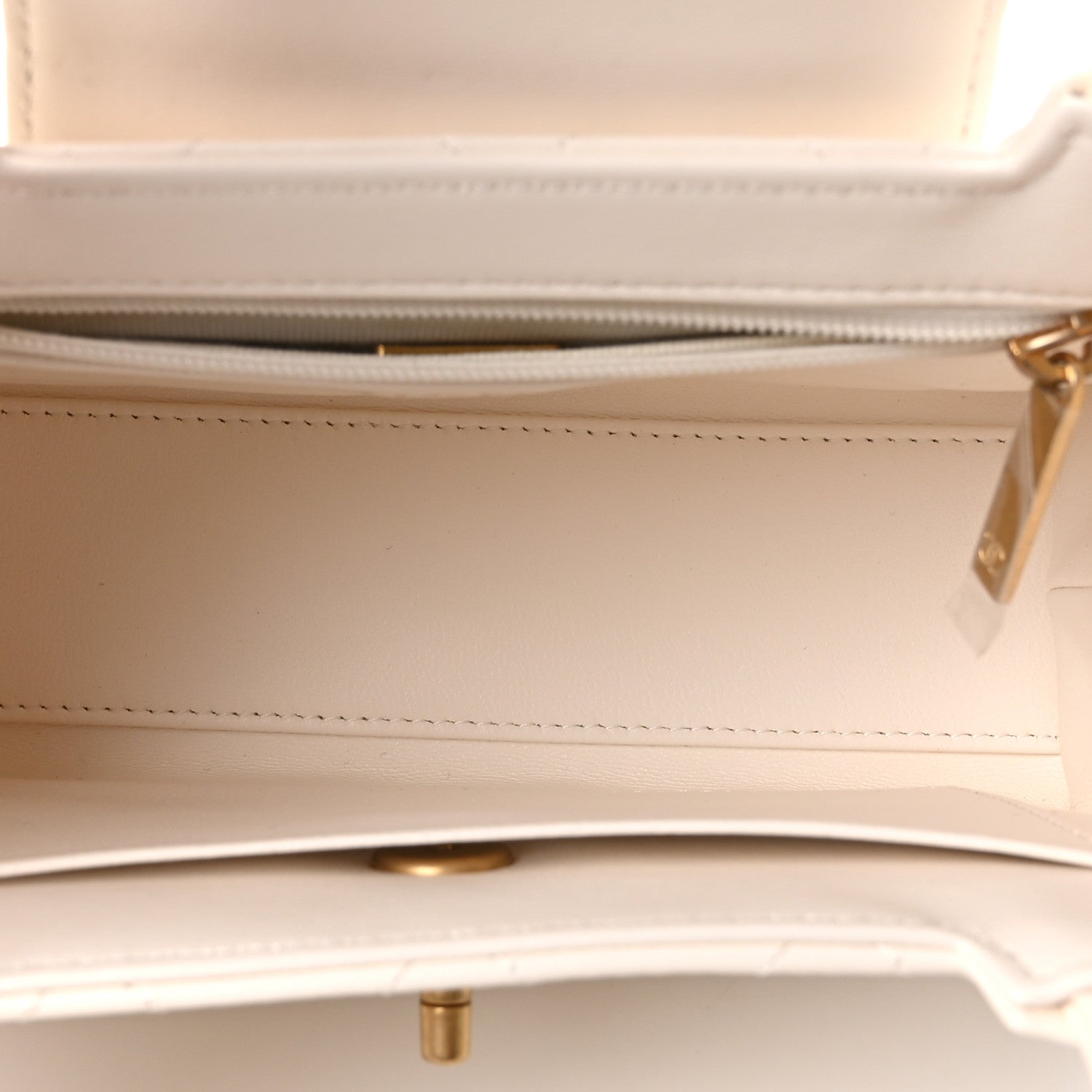 Shiny Aged Calfskin Quilted Nano Kelly Shopper White
