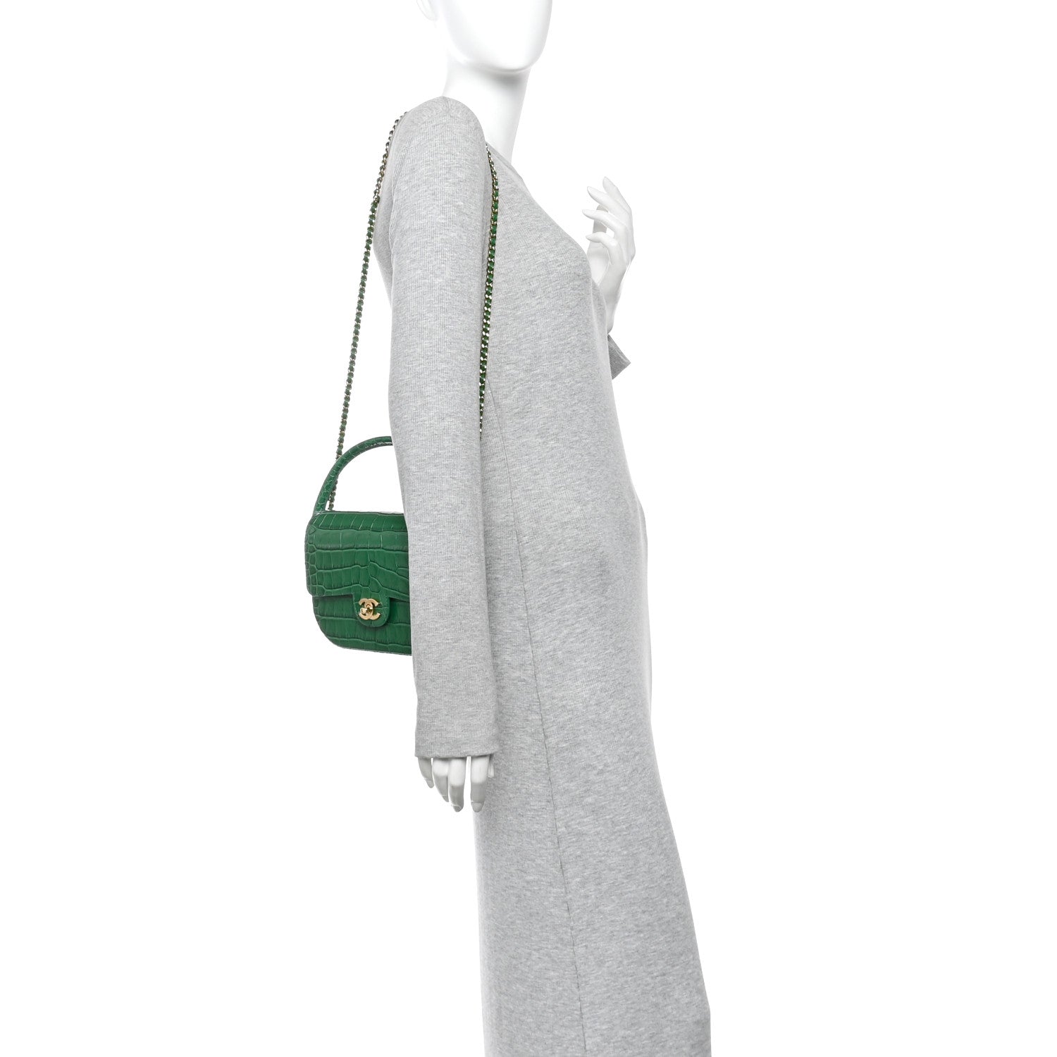 Calfskin Crocodile Embossed Turn Around Mini Flap Emerald