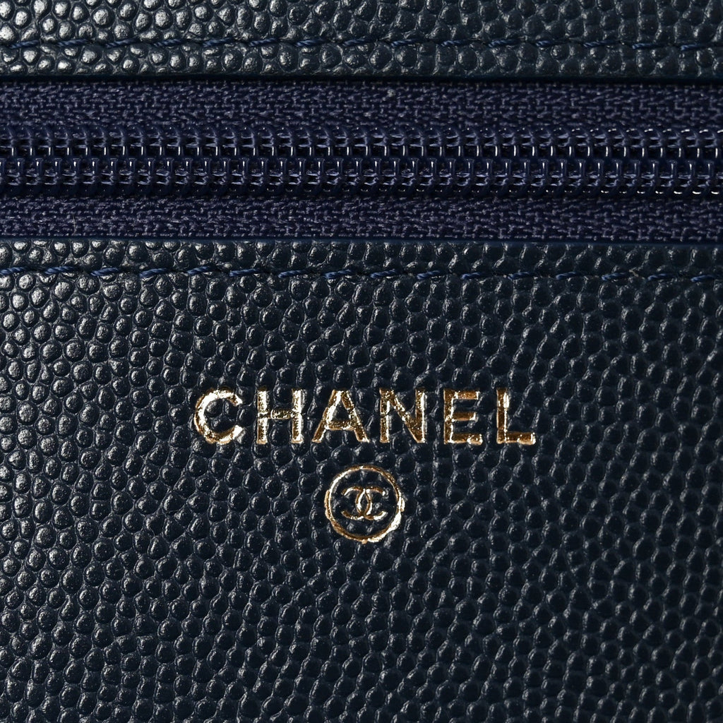 Caviar Quilted Wallet on Chain WOC Navy Blue