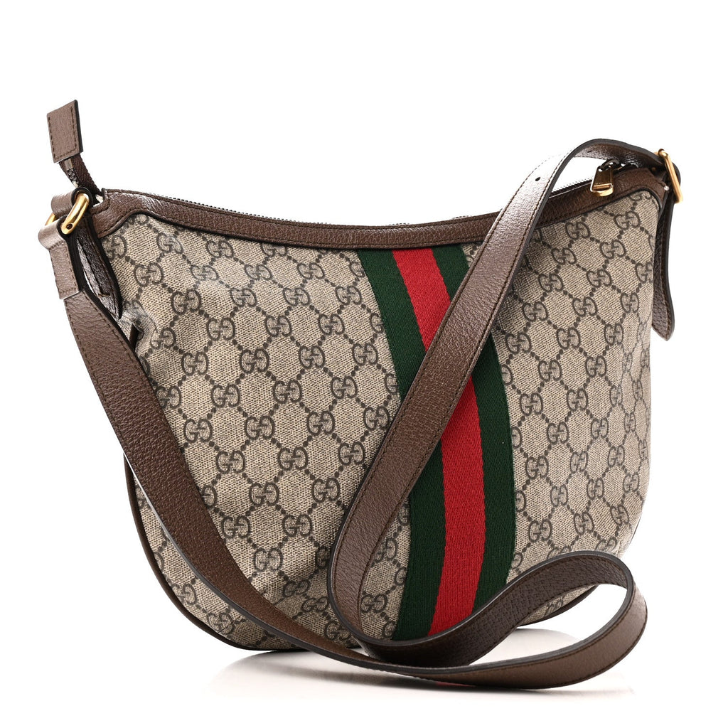 GG Supreme Monogram Web Small Ophidia Half Moon Hobo Brown