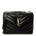 Calfskin Y Quilted Monogram Small Loulou Chain Satchel Black