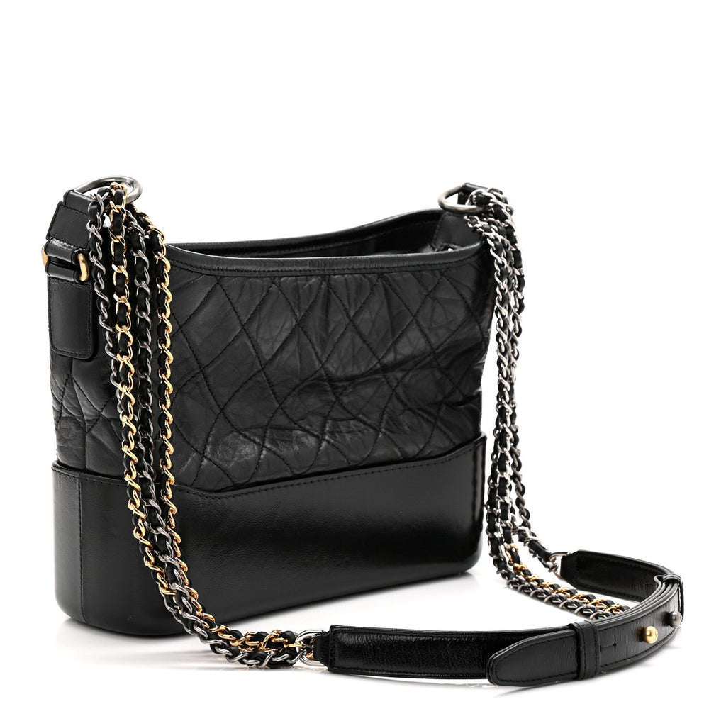 Aged Calfskin Quilted New Medium Gabrielle Hobo Black