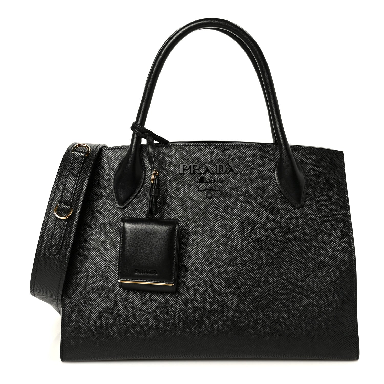 Saffiano Cuir Calfskin Medium Monochrome Top Handle Tote Black