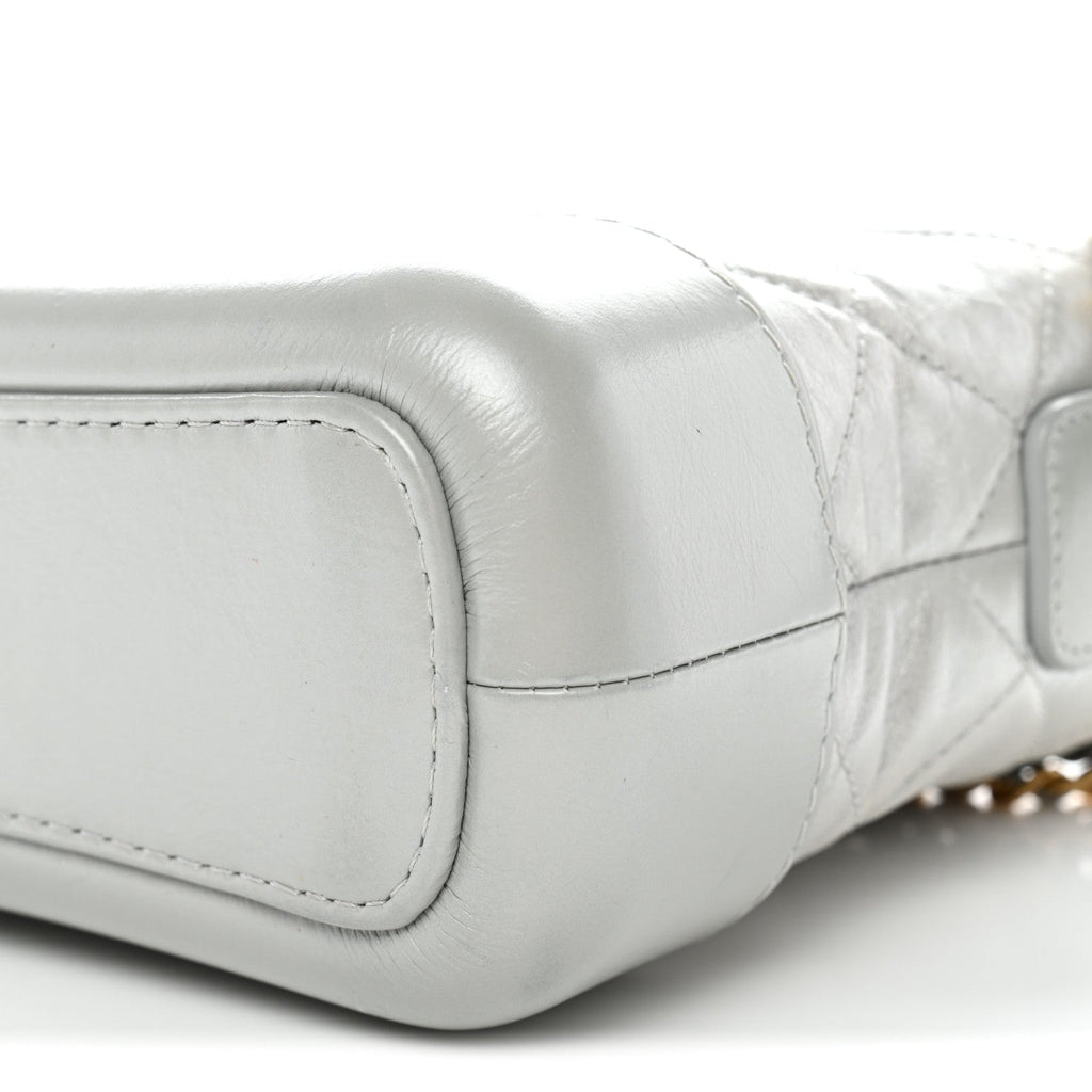 Metallic Aged Calfskin Quilted Small Gabrielle Hobo Silver