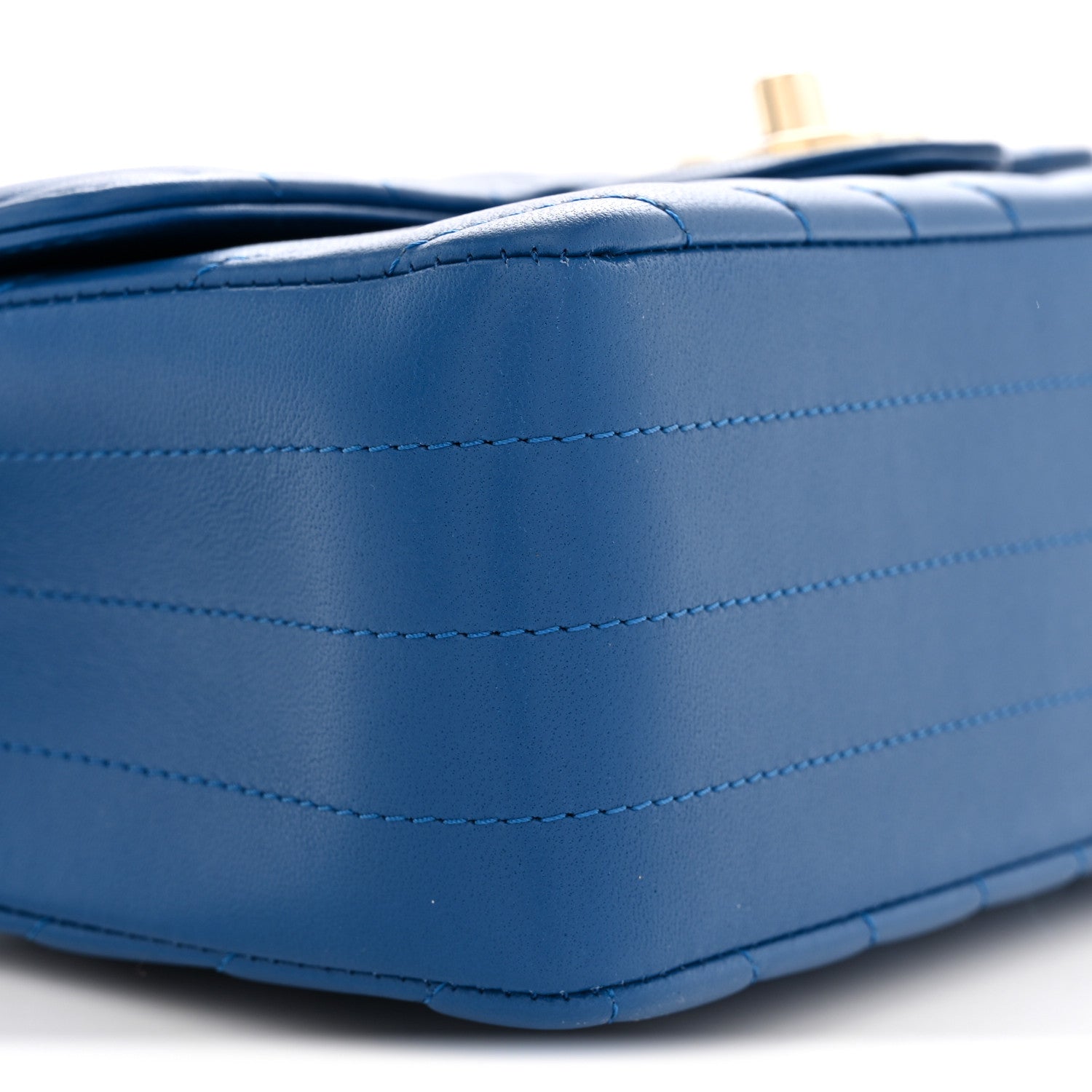 Lambskin Chevron Quilted Mini Rectangular Flap Dark Blue