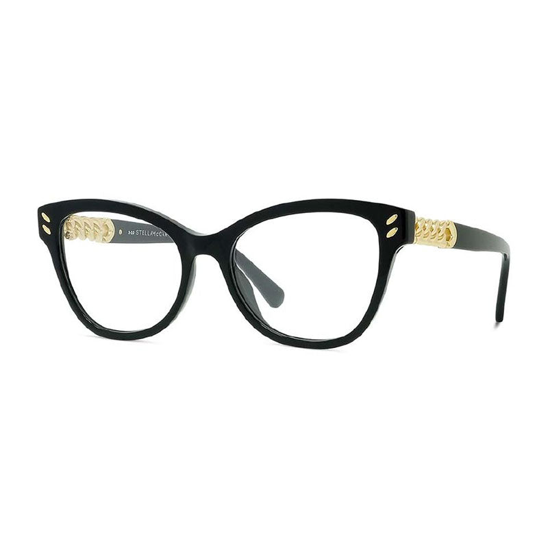 Stella McCartney Eyeglasses Cat Eye Full Rim, Shiny Black/Gold Frame and Clear Demo Lenses Lens SC50005I001