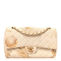 Denim Floral Printed Medium Double Flap Beige