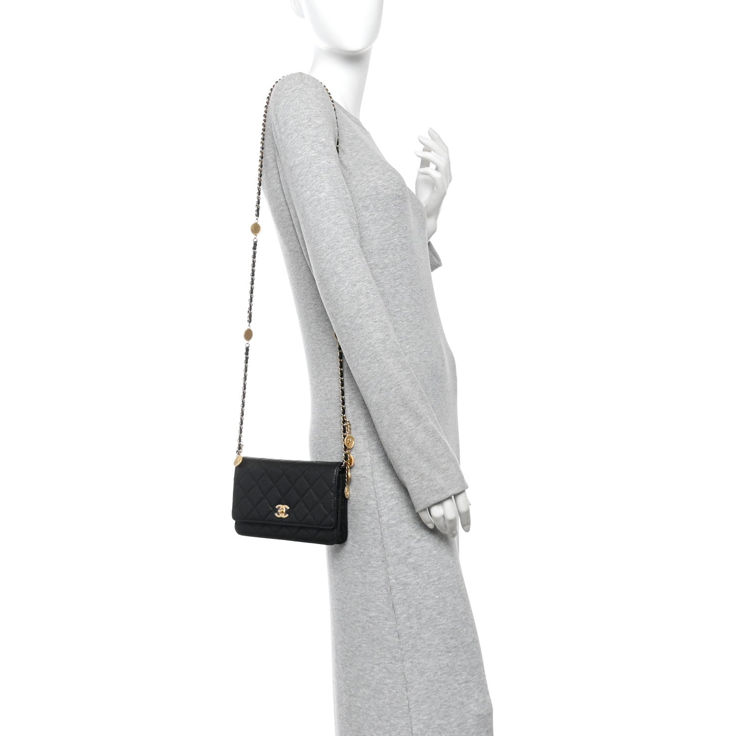 Caviar Quilted Medallion Wallet on Chain WOC Black
