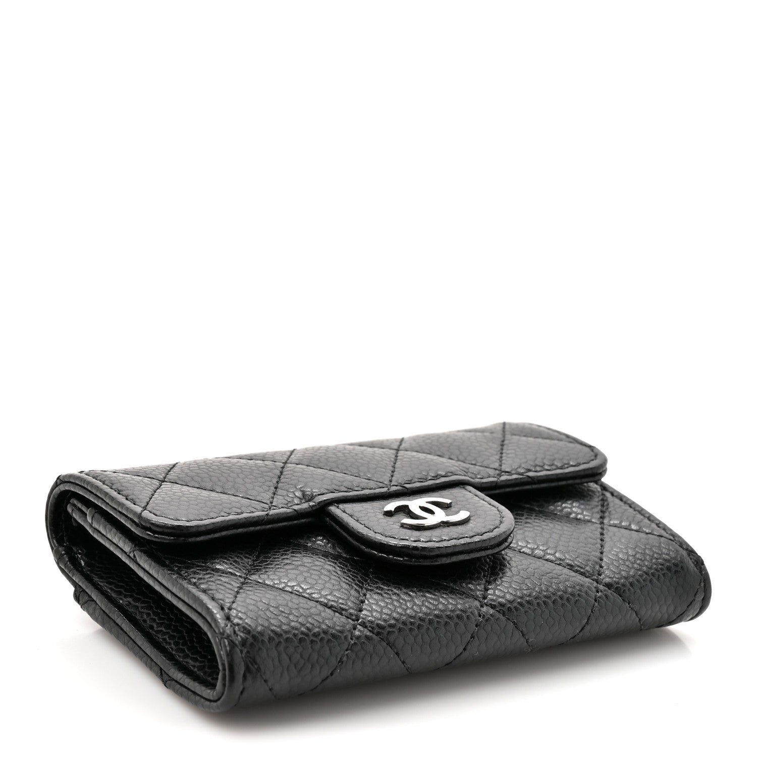 Caviar Quilted Flap Card Holder Black