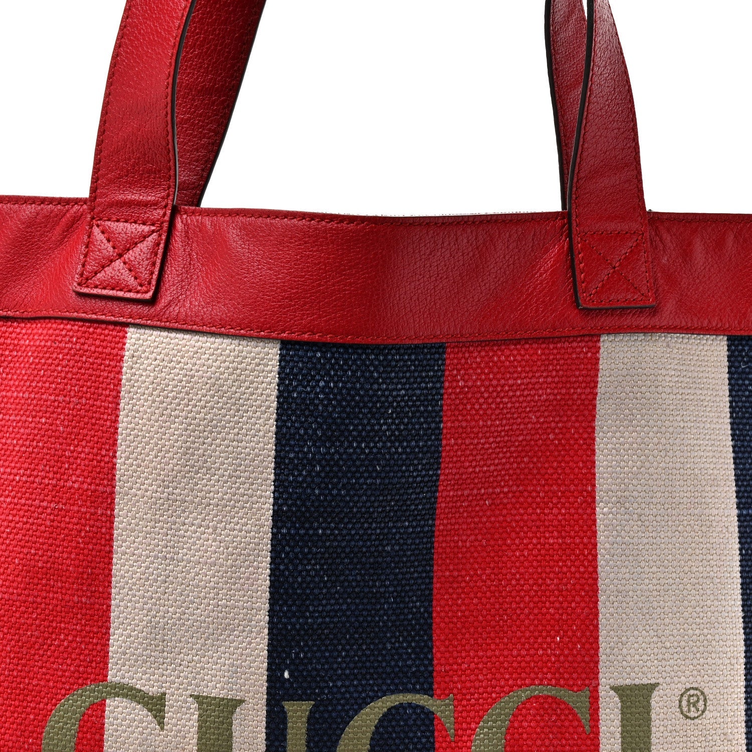 Canvas Calfskin Sylvie Stripe Logo Mens Tote Red White Blue