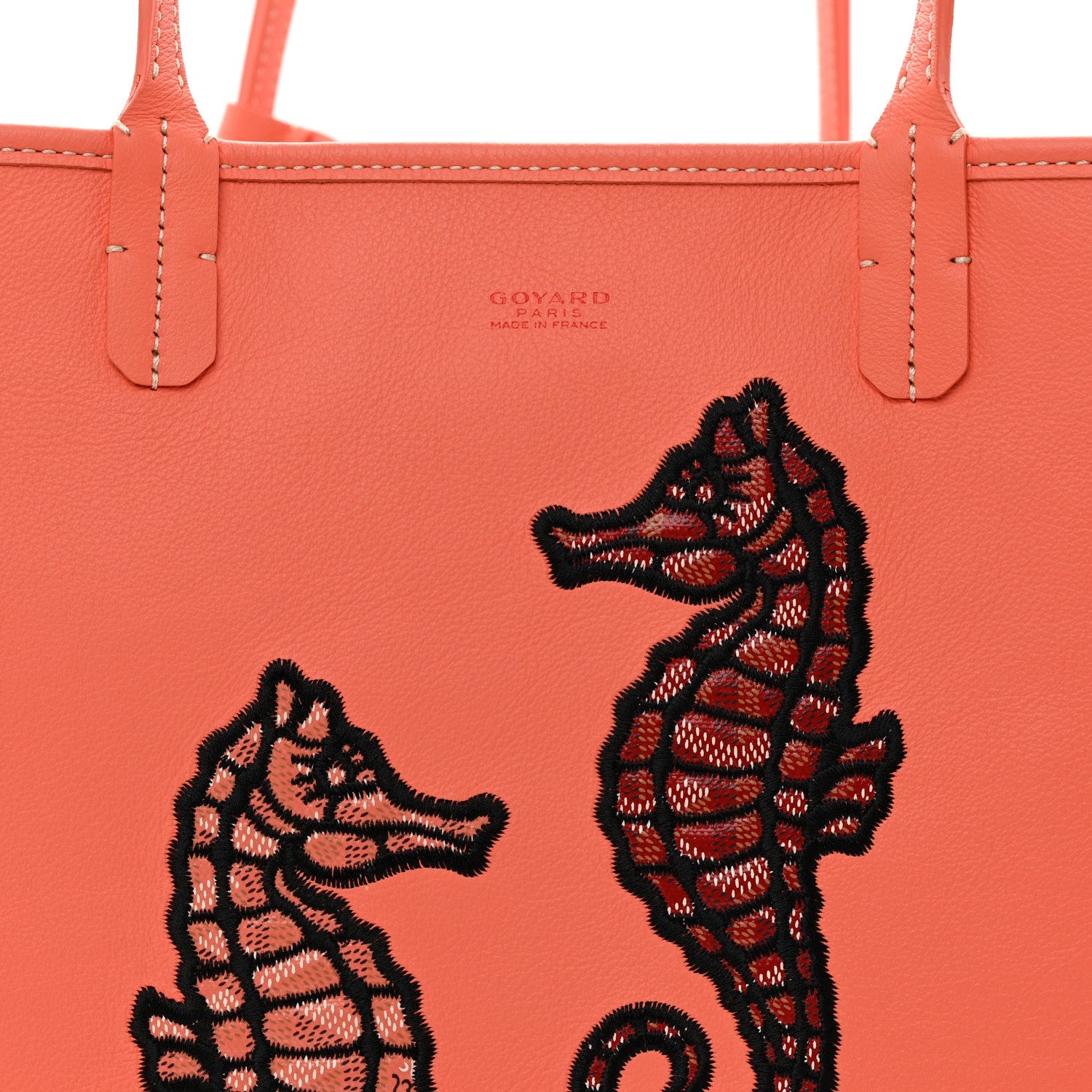Goyardine Embroidered Seahorse Reversible Anjou PM Coral