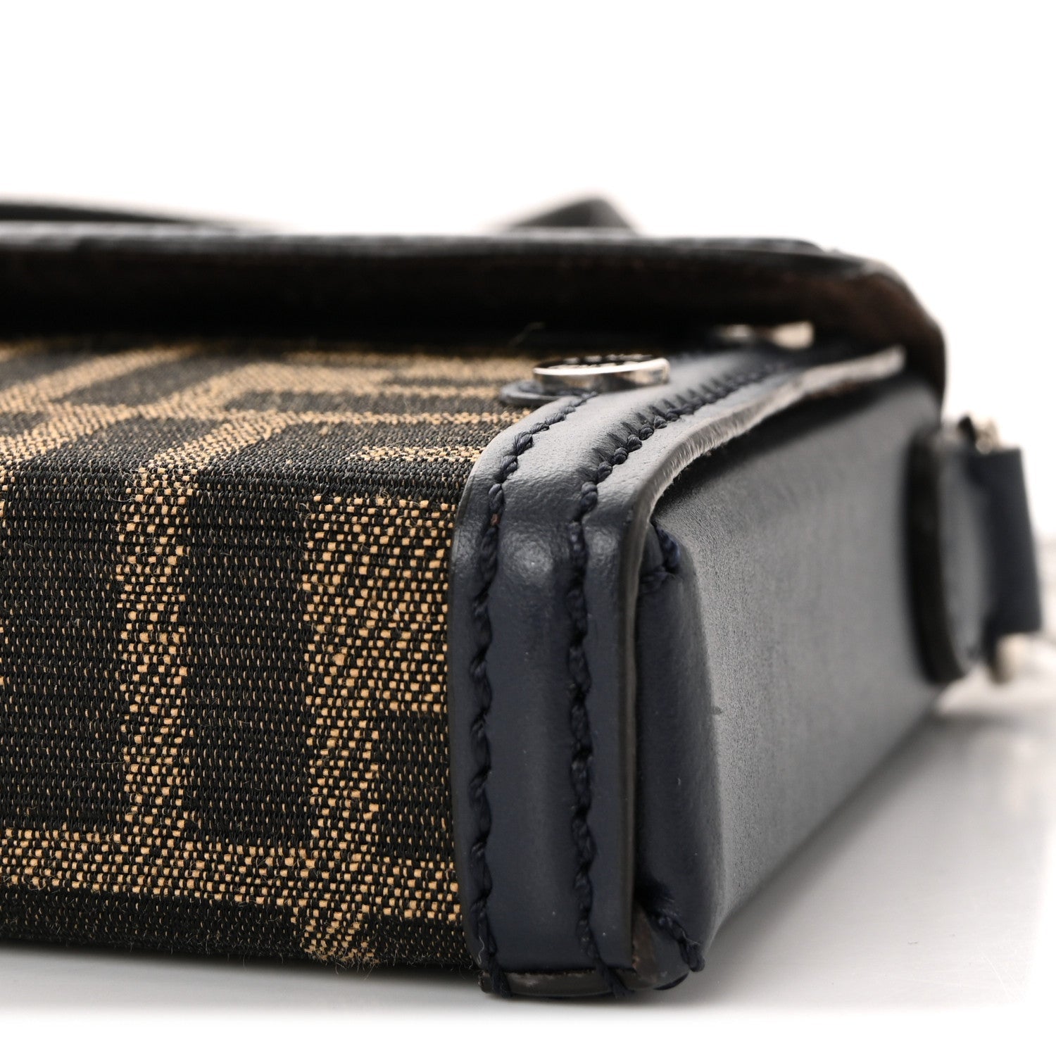 Recycled Fabric Jacquard Vitello King FF 1974 Baguette Soft Trunk Phone Pouch Tobacco Moro Notte