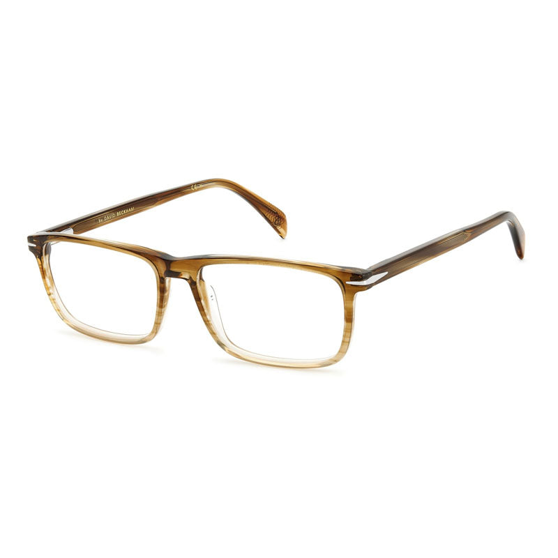 David Beckham Eyeglasses Rectangle Full Rim, Striped Brown Beige Frame and Clear Demo Lenses Lens DB101902ZR00
