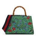 Calfskin Bamboo Web New Flora Small Nymphaea Top Handle Bag Green
