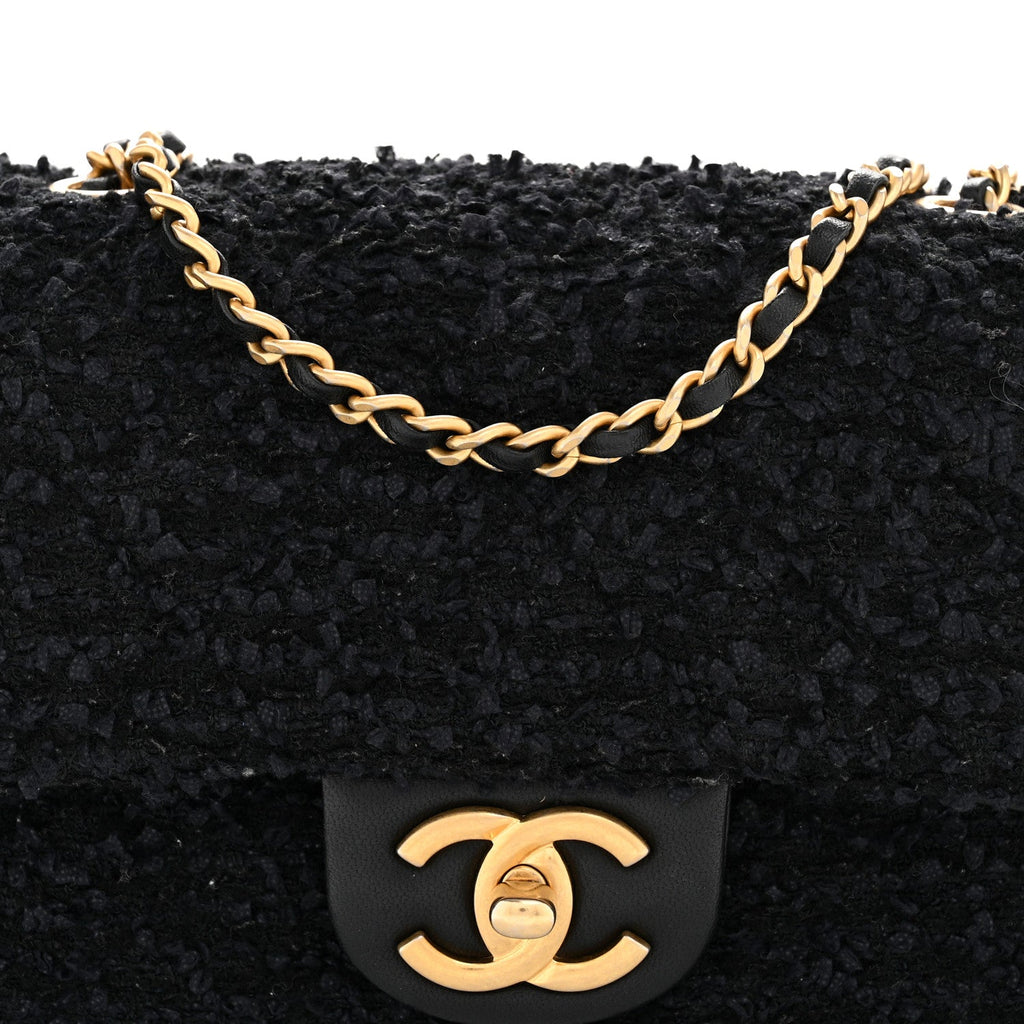 Tweed Quilted Mini Side Pearl Flap Bag Black