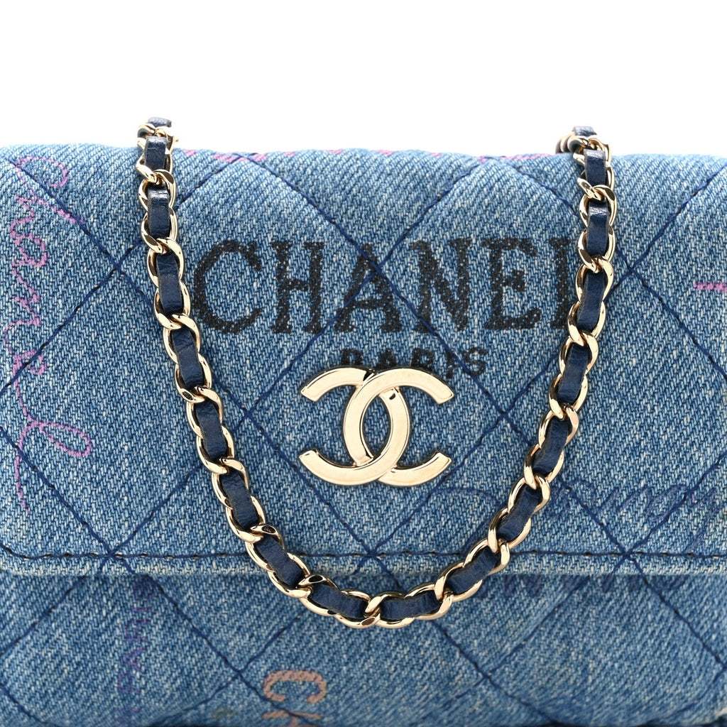 Denim Quilted Denim Mood Clutch With Chain Blue Multicolor