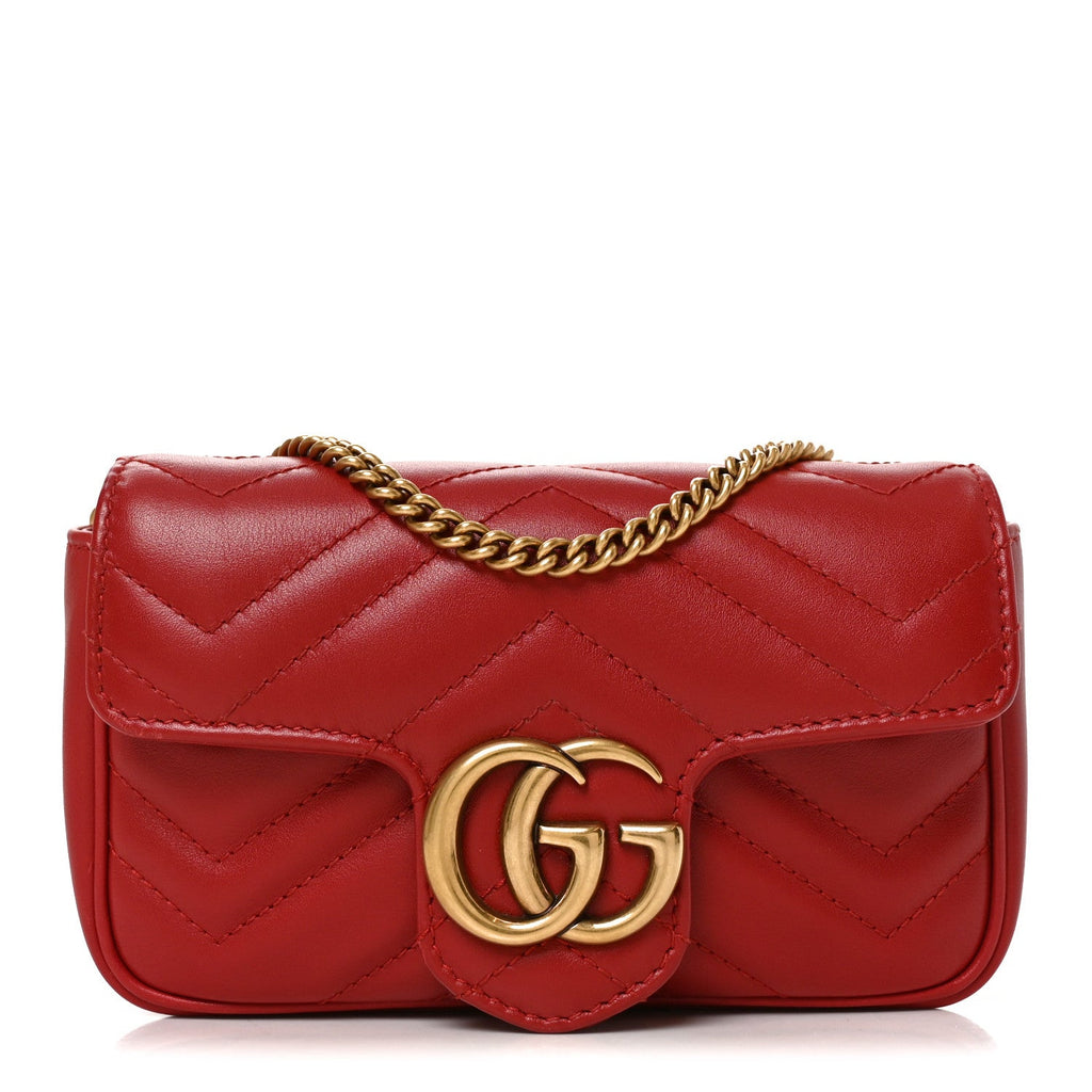 Calfskin Matelasse Super Mini GG Marmont Shoulder Bag Hibiscus Red