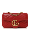 Calfskin Matelasse Super Mini GG Marmont Shoulder Bag Hibiscus Red