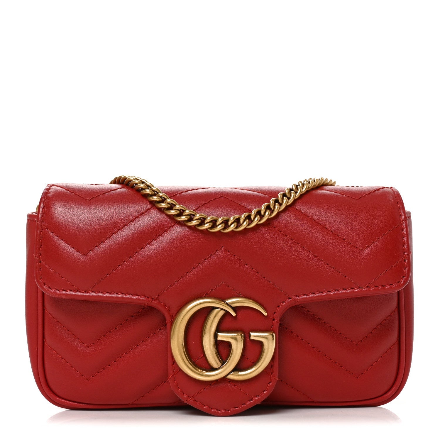 Calfskin Matelasse Super Mini GG Marmont Shoulder Bag Hibiscus Red
