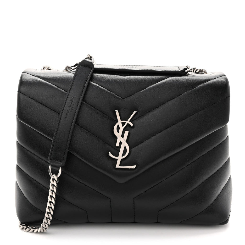 Calfskin Y Quilted Monogram Small Loulou Chain Satchel Black