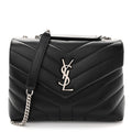 Calfskin Y Quilted Monogram Small Loulou Chain Satchel Black