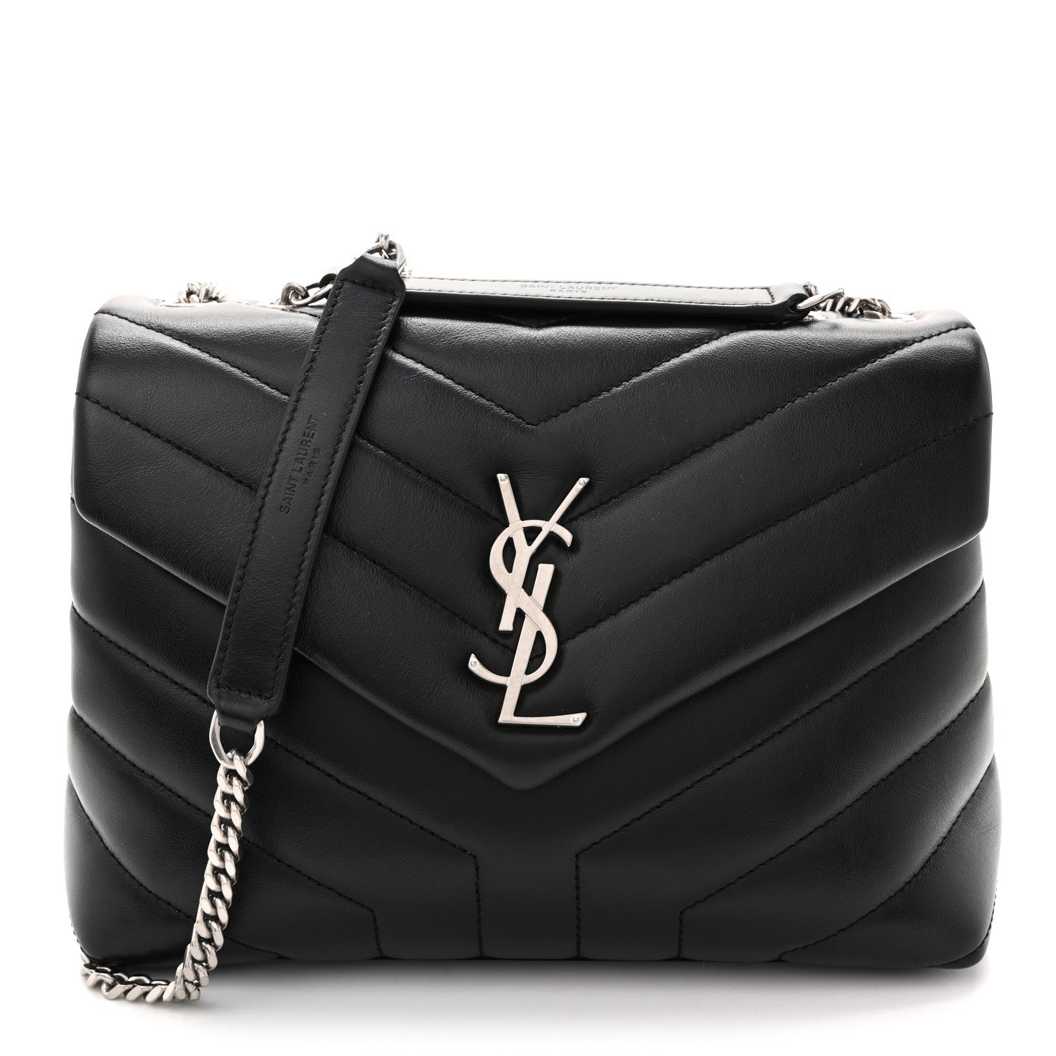 Calfskin Y Quilted Monogram Small Loulou Chain Satchel Black