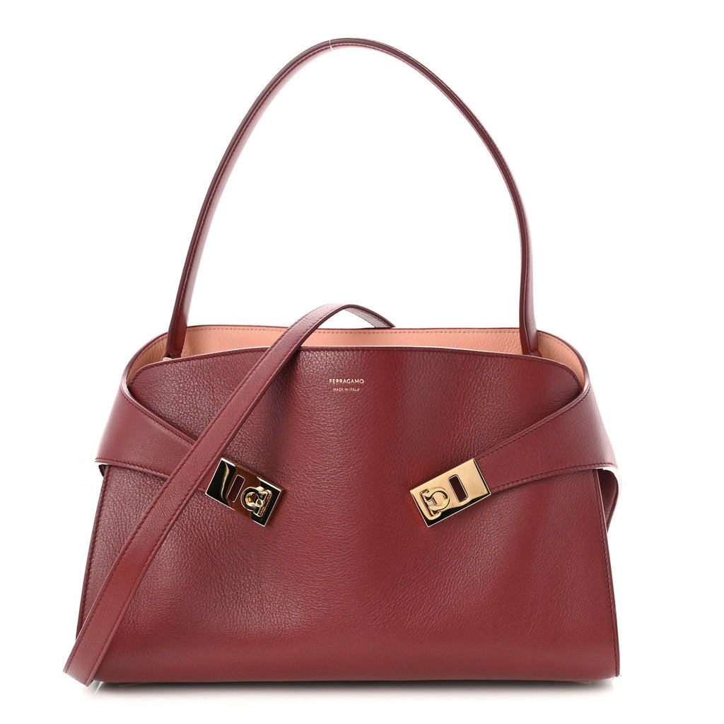 Calfskin Medium Hug Soft Bicolor Shoulder Bag  College Red Pink