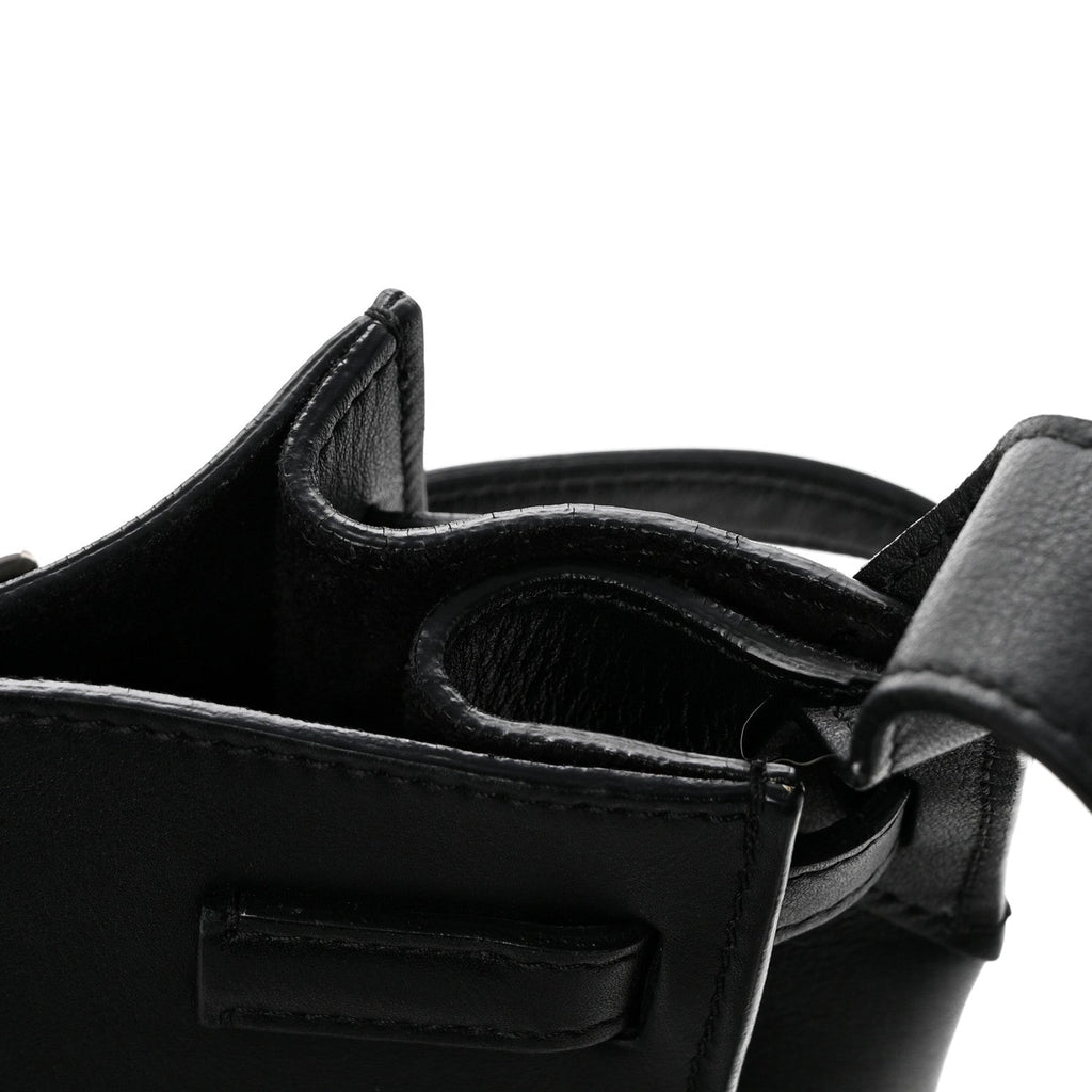 Supple Grained Calfskin Long Strap Big Bag Bucket Black
