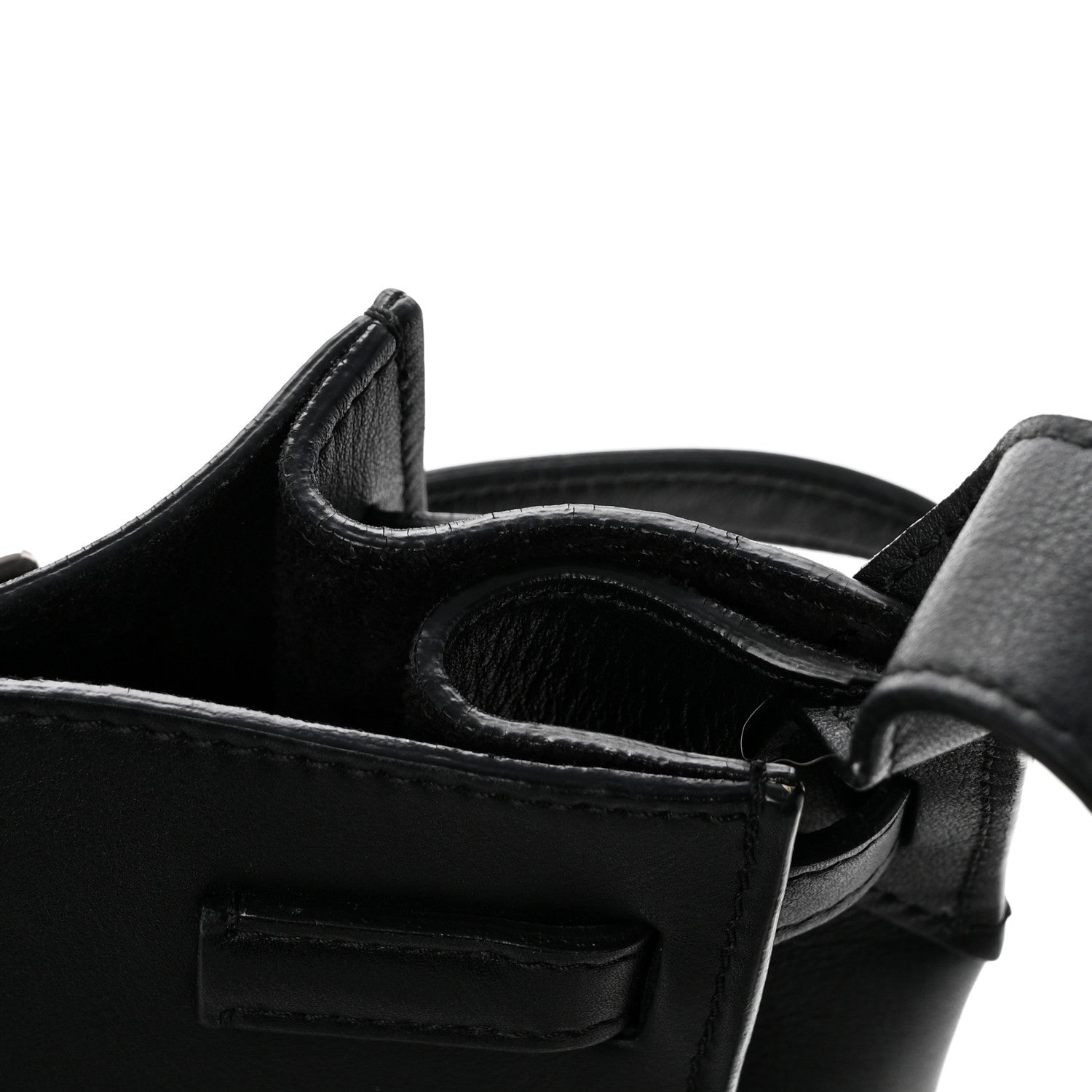 Supple Grained Calfskin Long Strap Big Bag Bucket Black