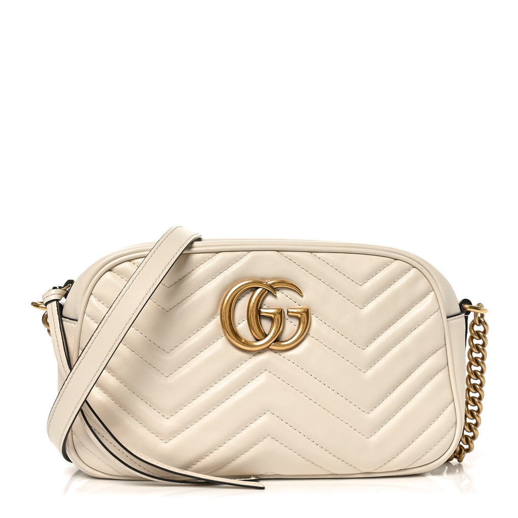 Calfskin Matelasse Small GG Marmont Chain Shoulder Bag White