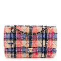 Tweed Quilted Medium Double Flap Blue Orange Yellow