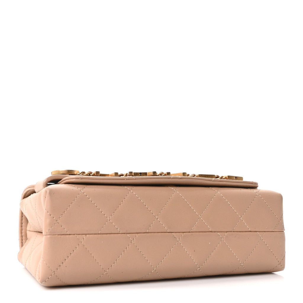 Calfskin Quilted Small Enchained Flap Beige