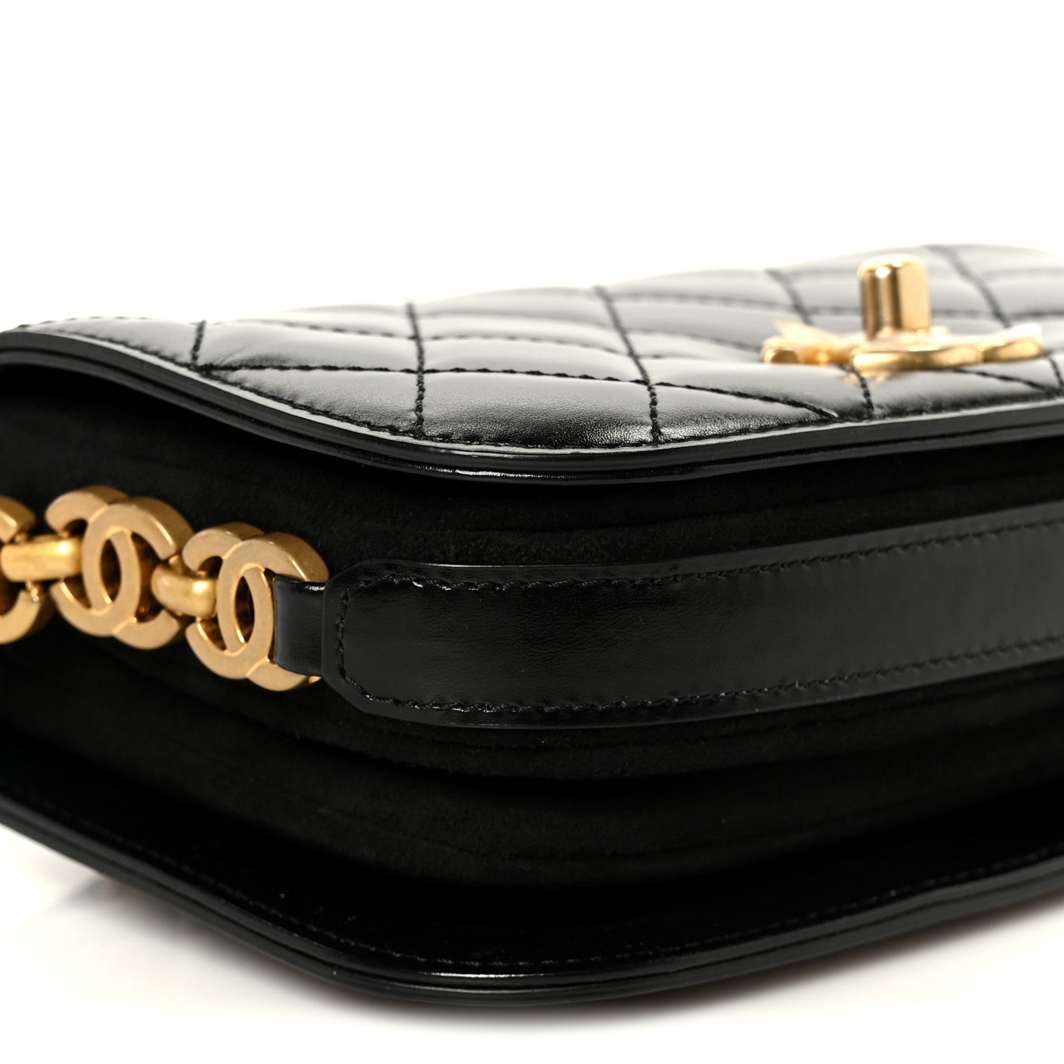 Shiny Calfskin Quilted Suede Goatskin Mini Messenger Black