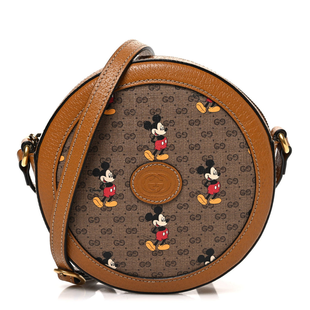 X DISNEY Mini Vintage GG Supreme Monogram Mickey Mouse Round Shoulder Bag Beige Vintage Sun Oil