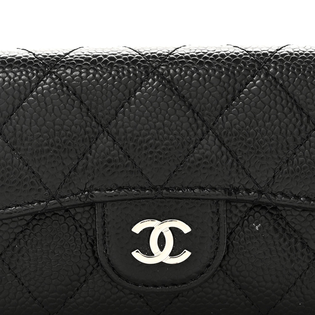 Caviar Quilted Flap Card Holder Wallet Black