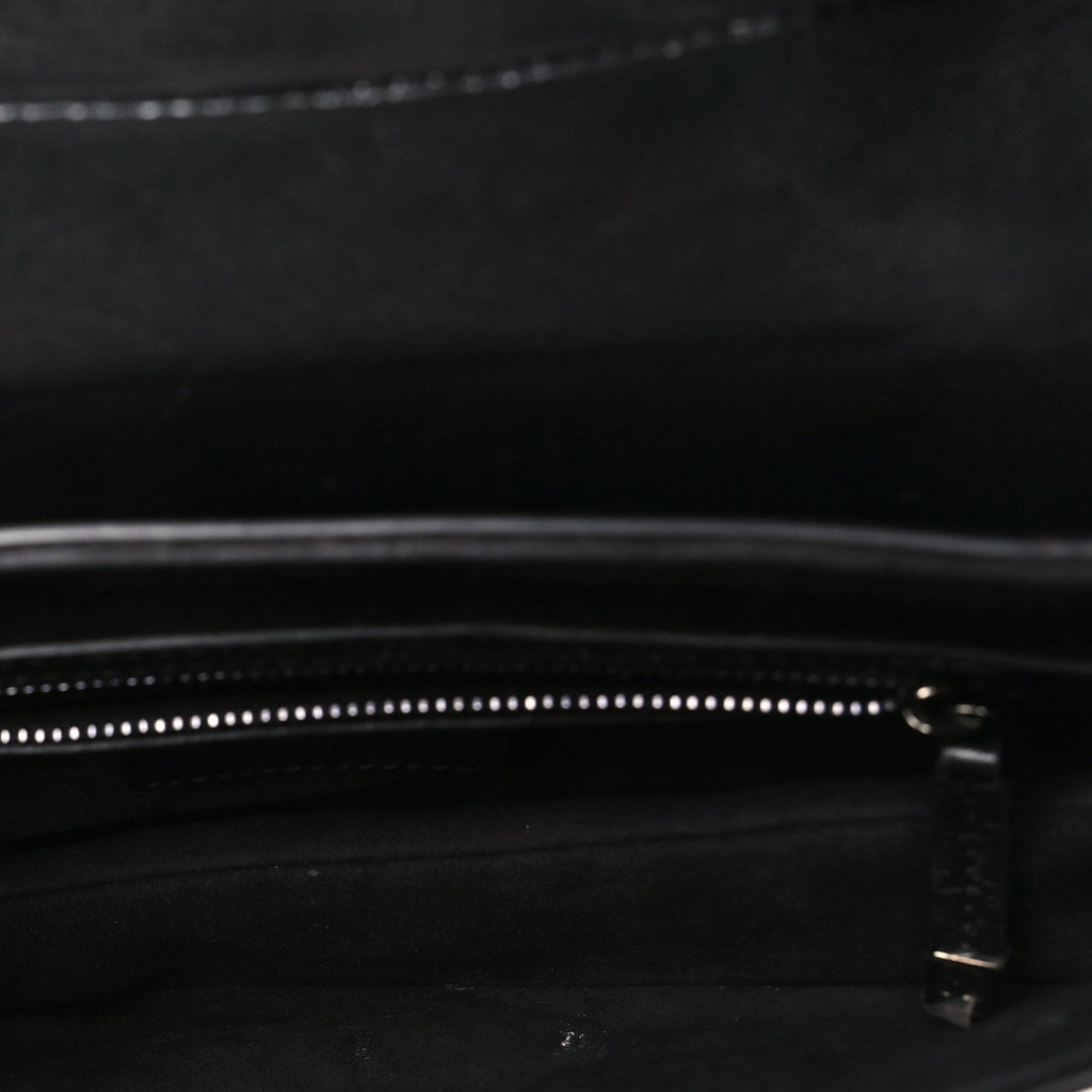 Shiny Crinkled Calfskin Studded Saddle Bag Black