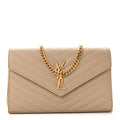 Grain De Poudre Matelasse Chevron Monogram Chain Wallet Dark Beige