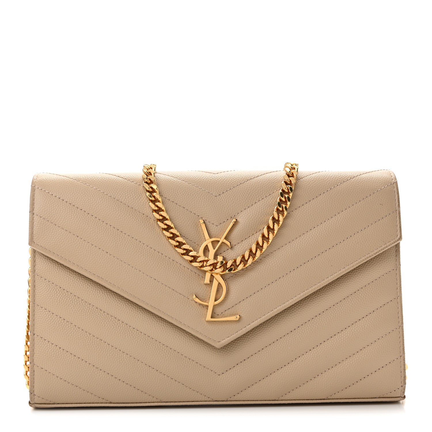 Grain De Poudre Matelasse Chevron Monogram Chain Wallet Dark Beige