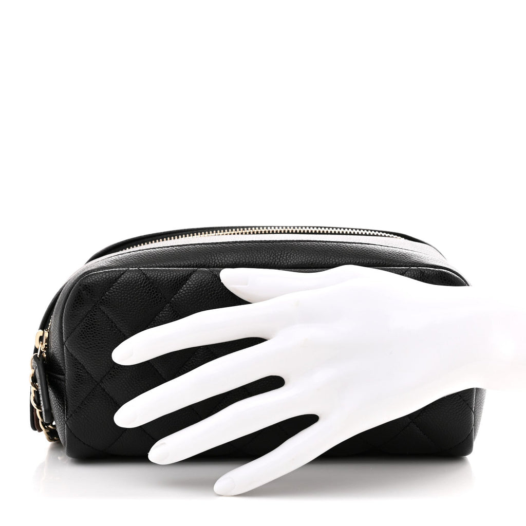 Caviar Quilted Toiletry Case With Chain Black