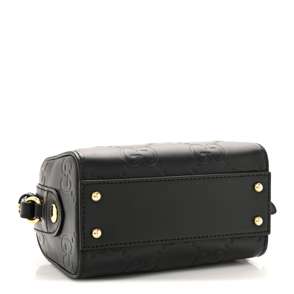 Calfskin Jumbo GG Embossed Super Mini Top Handle Bowler Bag Black