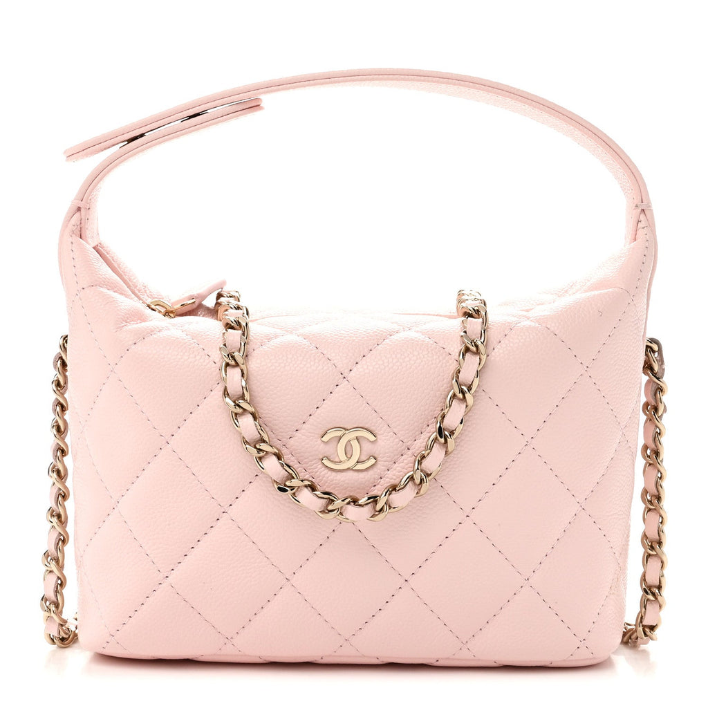 Caviar Quilted Hobo Clutch With Chain Light Pink