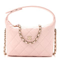 Caviar Quilted Hobo Clutch With Chain Light Pink