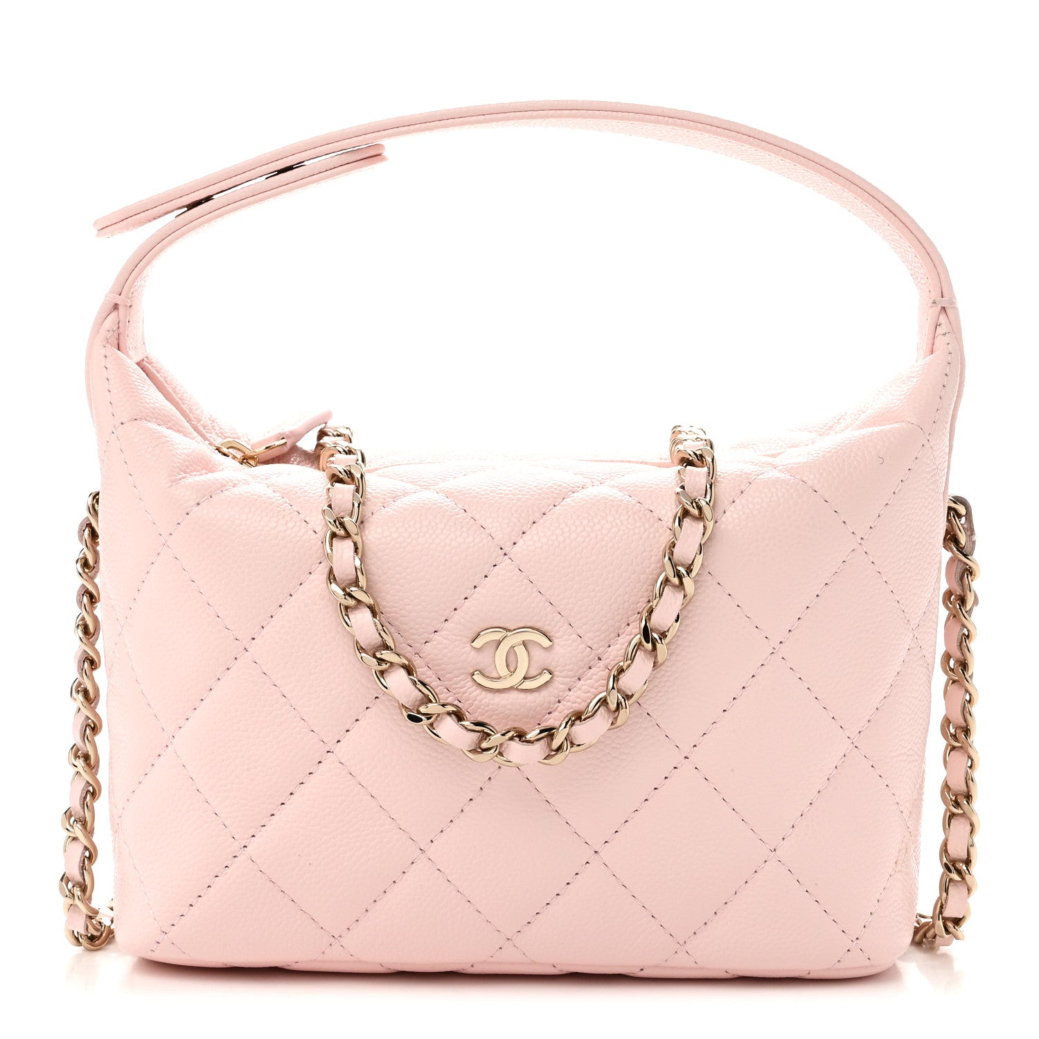 Caviar Quilted Hobo Clutch With Chain Light Pink