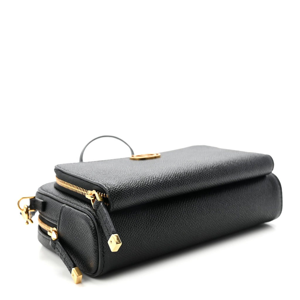 Grained Calfskin Caro Double Pouch Black